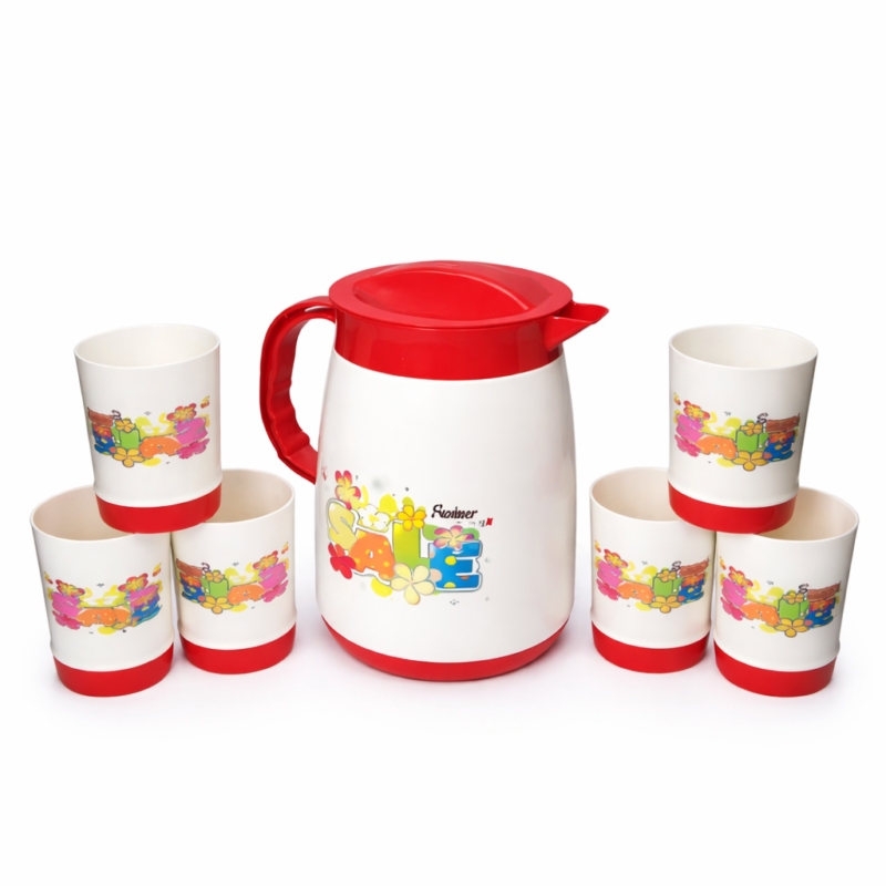 7-Piece Glass Set – 6 Glasses & 1 Jug (Mix/Random Colors)