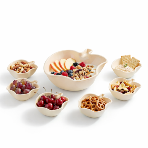 Pack of 7pcs Apple Plate & Bowl Set – Mix/Random Colors
