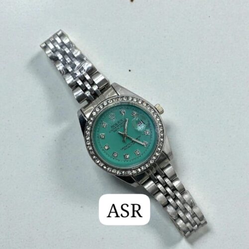 WhatsApp Image 2026-07-21 at 10.34.49 PM (3) Rolex Ladies Watch – Stone Bezel Dial | Stainless Steel Silver Chain | Working Date